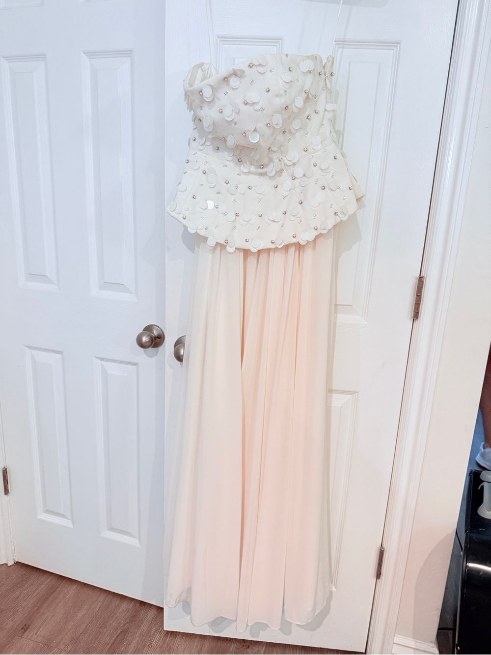 BHLDN Strapless Beaded Peplum Maxi Skirt in Ivory Blush